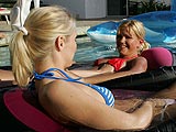 Poolside beauties strip and lick sweet pussies in foursome