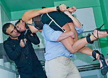 Abused pornstar on a sofa