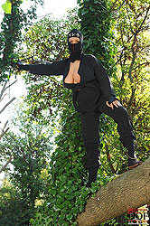 Busty ninja Shione Cooper outdoors