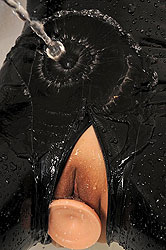 Hot Midori Tanaka dildoing in latex