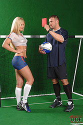 Hot blonde babe going for the goal!