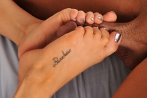 Lady in blue appears in a hot foot fetish harcore