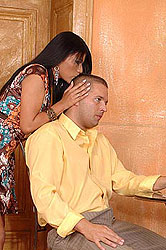 Sexy brunette banged by two guys