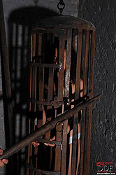 Bound naked Bianka spanked in cage