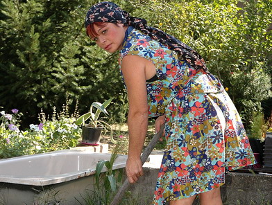 Busty grandma fucking after working in the garden