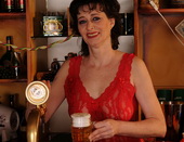 Old waitress serving her customer with hot fuck