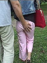 Cute sweetheart Lara peeing in park and gets facial