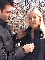 Hot blonde Tia does blowjob and peeing