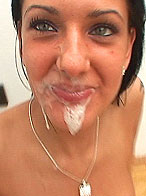 Destiny sucking and gets facial and pee on her tit