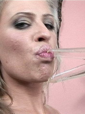 Crazy blonde bitch dildoing with baseball bat