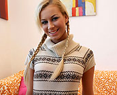 Denisa - Trashy European Blonde Denisa rides a huge cock