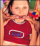 Teenage brunette girl loves to suck two big cocks at once