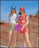 Two teenage cuties sharing their tight pussyholes outdoor