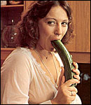 Two hairy seventies ladies inserting their big cucumbers