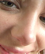 Busty teen toys slippery pussy with wooden shoe in shower