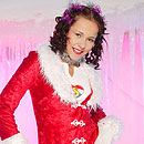 Brunette Xmas girlie toying her thight and wet pussy hole