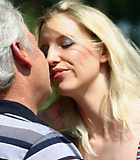 Horny blonde beauty gets fucked outdoor by an older male