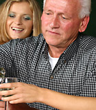 Horny grey senior enjoys two sweet babes their pussies