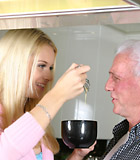 Blonde beauty adores an old male and pleases his stiff cock