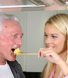 Blonde beauty adores an old male and pleases his stiff cock