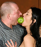 Brunette beauty pleases two stiff seniors cocks at once