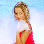 Blonde teenie showing her sweet body in a private foam bath