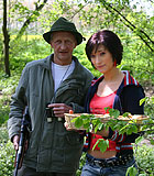 Old senior hunter fucking a brunette beauty in the wild