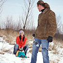 Brunette teenager gets fucked and facialised  in the snow