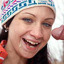 Brunette teenager gets fucked and facialised  in the snow