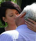 Chubby senior fucks a gorgeous petite teen in his backyard