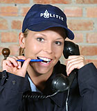 Young policewoman takes care of an old inmates sexual needs