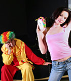 Retired depressed clown gets fucked by a sexy teenage babe