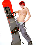 Cute snowboarding babe strips and shows her big boobies