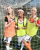  Three teenage sweeties playing games after a soccer game