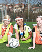  Three teenage sweeties playing games after a soccer game