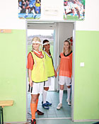  Three teenage sweeties playing games after a soccer game