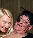 Blonde teenage students enjoys an old teacher his penis