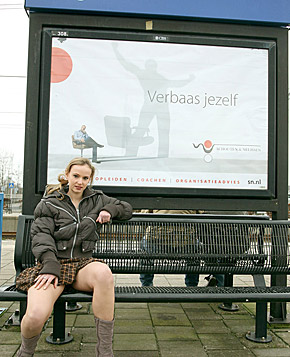 Blonde teenie flashing her body in the public transport