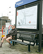 Blonde teenie flashing her body in the public transport