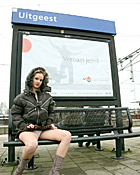 Blonde teenie flashing her body in the public transport