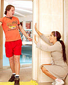 Naughty teenage brunette girl riding a big and stiffy penis