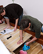 Cute teenage sweetie gets fucked by two big erect cocks