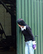 Teenie with a broker arm needs experienced cock inside her