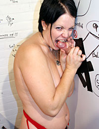  Thick brunette enjoys an anonymous gloryhole pleasure cock