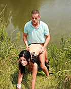 Pierced teenage girl gets her virgin pussy fucked outdoor