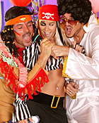 Four naughty teen girls sharing two big halloween cocks