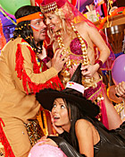 Four naughty teen girls sharing two big halloween cocks