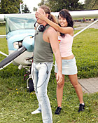 Naughty teen cutie riding a stiff cock near an airplane