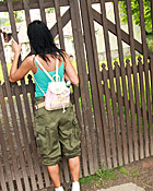 Two young girls toying their tight wet pussy in the garden