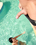 Teenage cutie loves milking a big stiffy cock in the pool